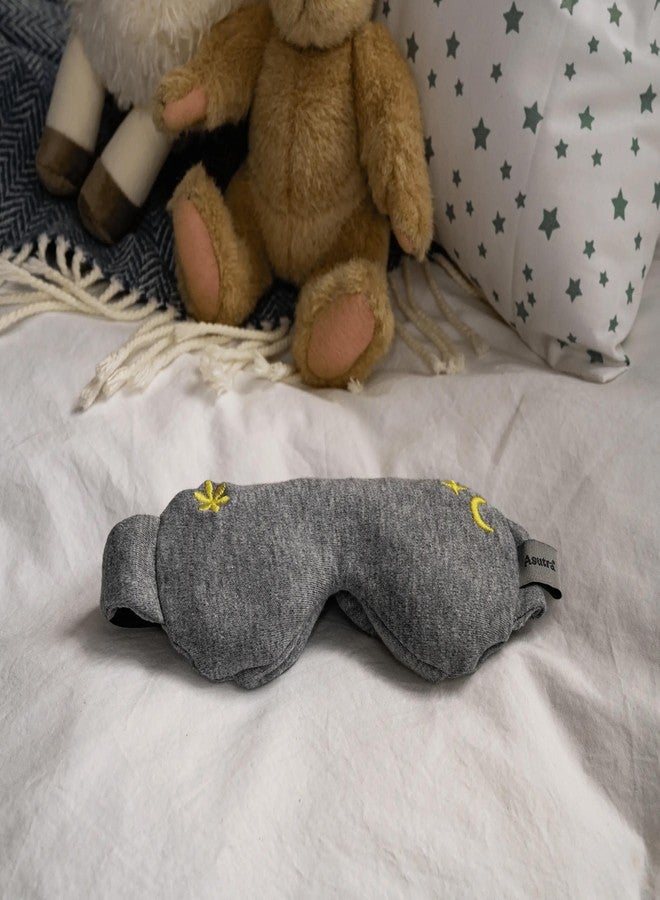 أسوترا وسادة عيون للأطفال من أسوترا للنوم، قطن جيرسي رمادي | محشوة ببراعم الخزامى وبذور الكتان، قناع عين ثقيل، للتأمل وحجب الضوء - Image 2